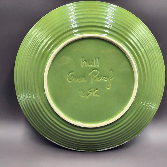 Hull Pottery Avocado Green Drip Glaze Dinner Plate 10" MCM 1960s - Picture 6 of 7